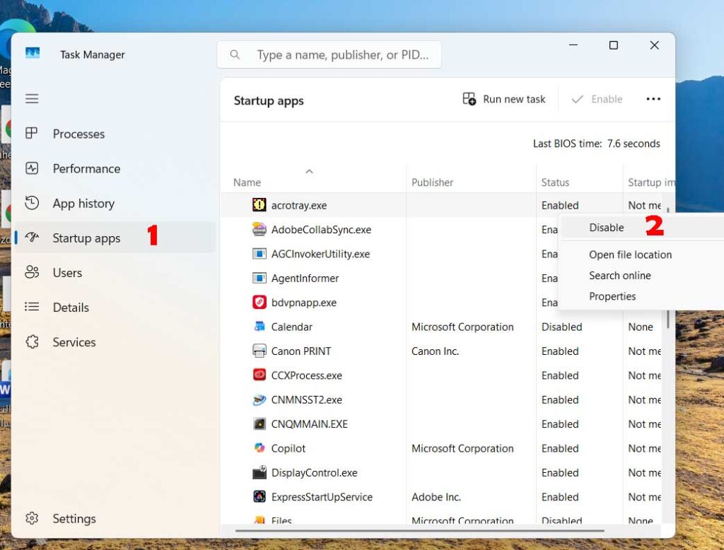 1- تعطيل برامج بدء التشغيل لتسريع ويندوز